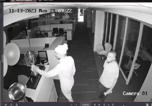 <p>A burglar touches the Rugby World Cup in South Africa’s head office</p>